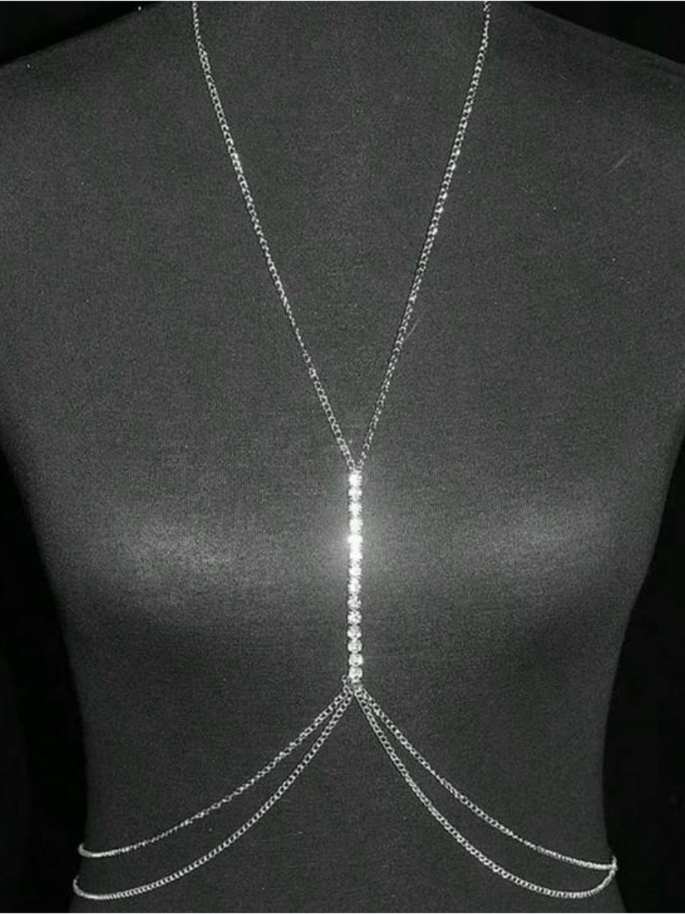 Silver Rhinestone Body Chain Necklace with Multi-Strand Draping